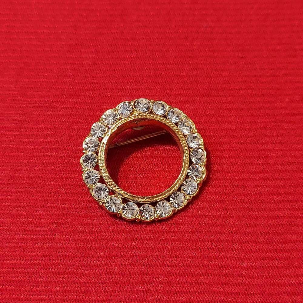 AJC Gold Tone and Rhinestones Circle Brooch Pin